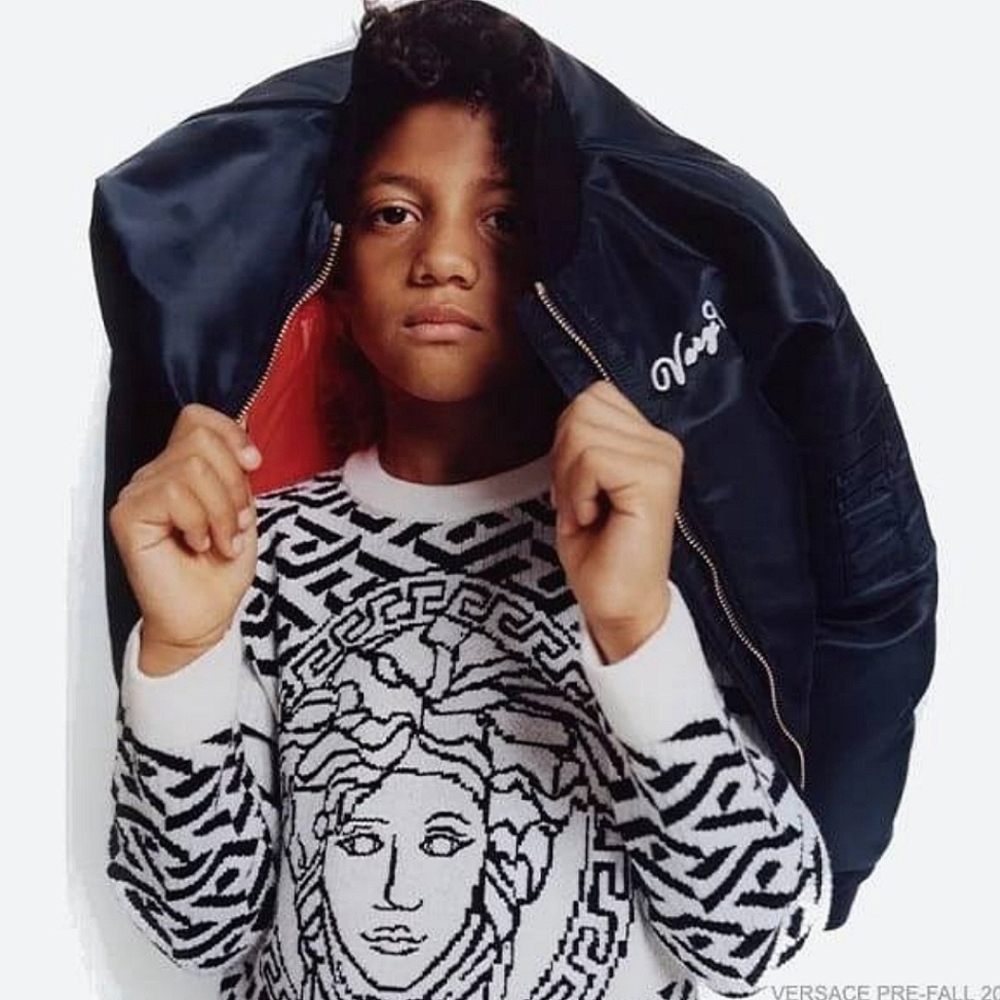 NEW$390 Versace Boys Medusa La Greca Intarsia Crewneck Wool Cotton Sweater Sz 6